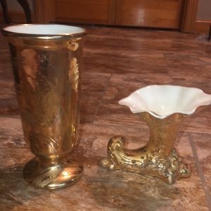 Vintage pairSWETYE Gold Salem Ohio Vase 22K Gold Plating on Exterior Finish 8.5"